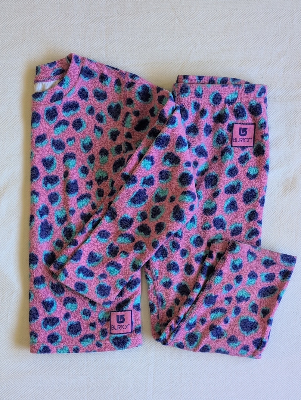 Burton Kids 4T Fleece Thermal Base Layer Set Matching Top Pants Leopard Pink